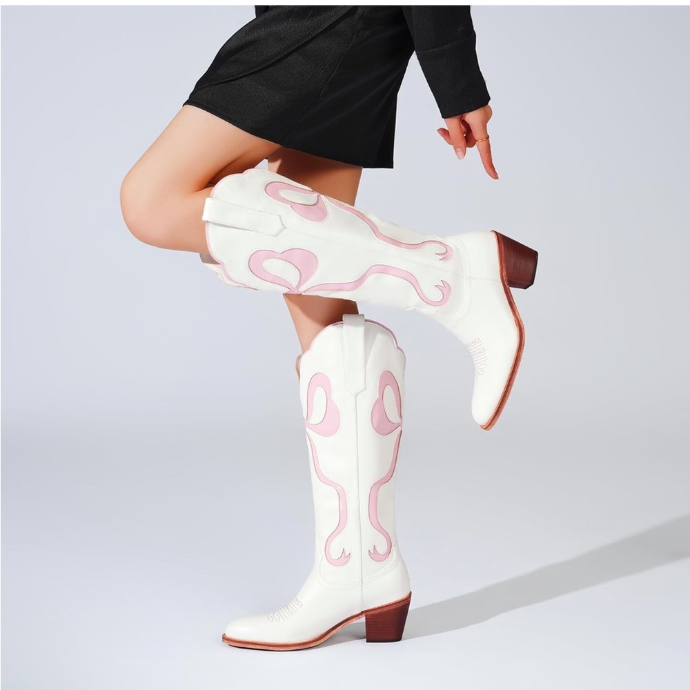 White and Pink Western Boots - Picture 2 of 2